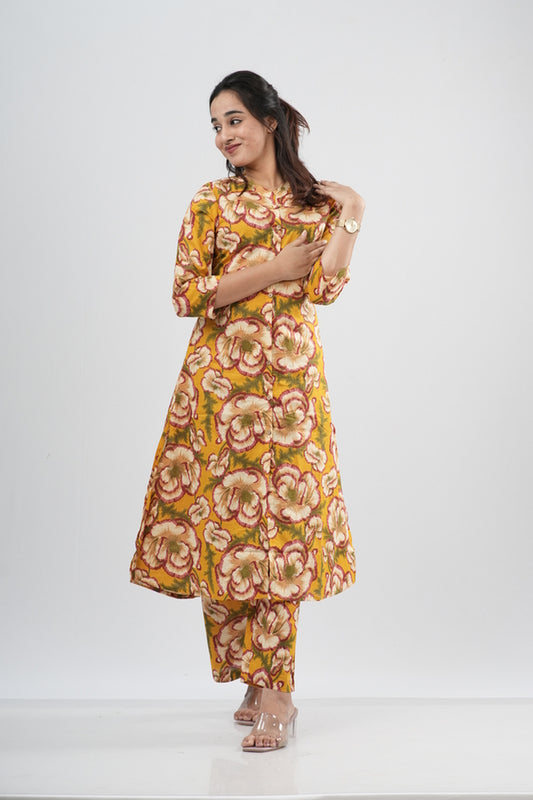 Mustard & Earthy Floral Print Cotton Co-ord Set