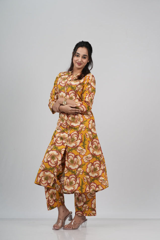 Mustard & Earthy Floral Print Cotton Co-ord Set
