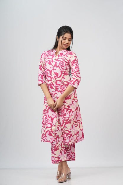 Pink & White Floral Print Cotton Co-ord Set