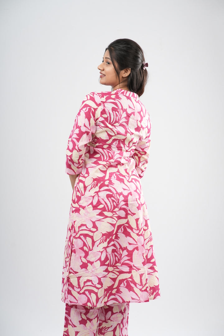 Pink & White Floral Print Cotton Co-ord Set