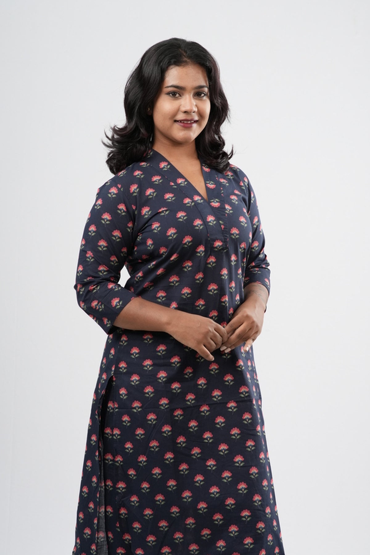 Indigo Blue & Pink Floral Boota Print Cotton Co-ord Set