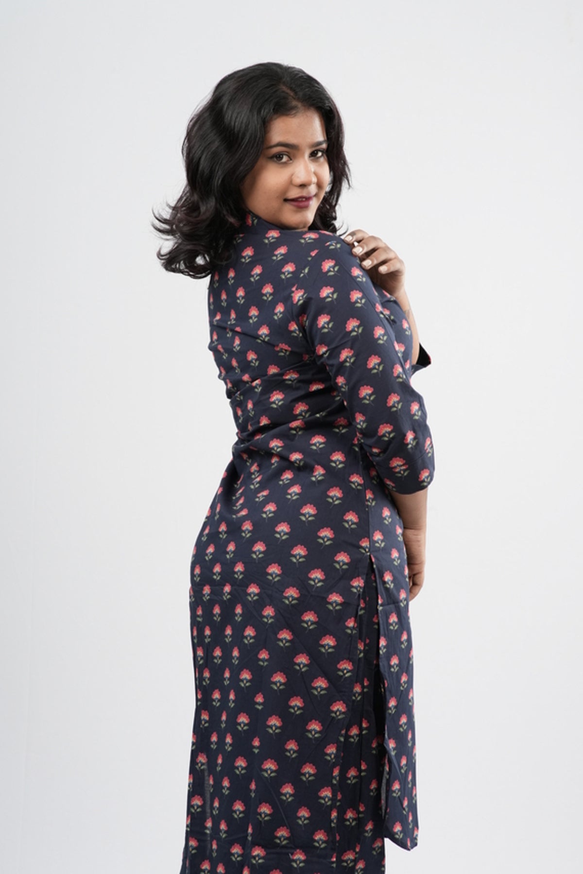 Indigo Blue & Pink Floral Boota Print Cotton Co-ord Set