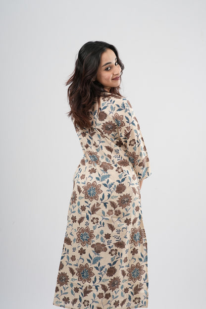 Beige & Earthy Floral Print Cotton Co-ord Set