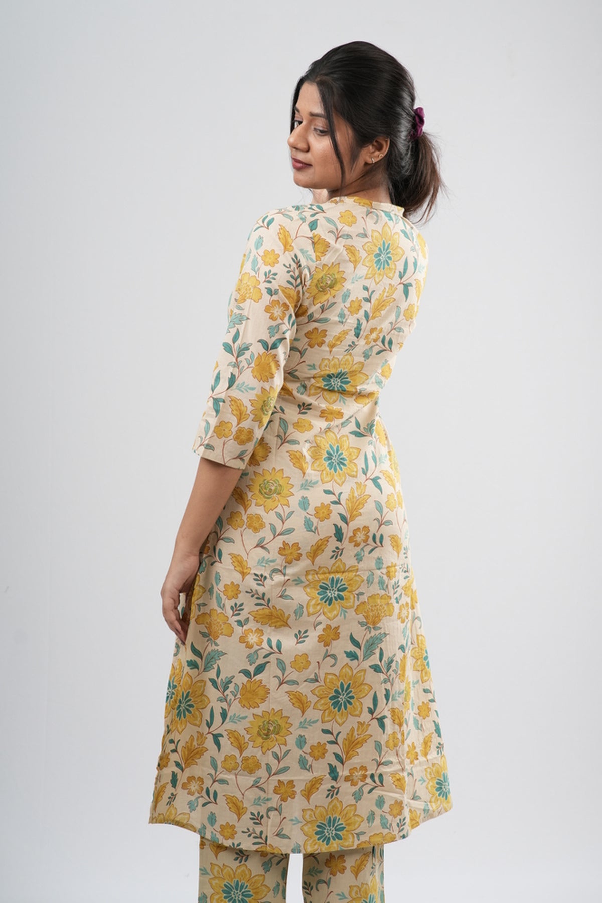 Yellow & Green Floral Vine Print Cotton Co-ord Set