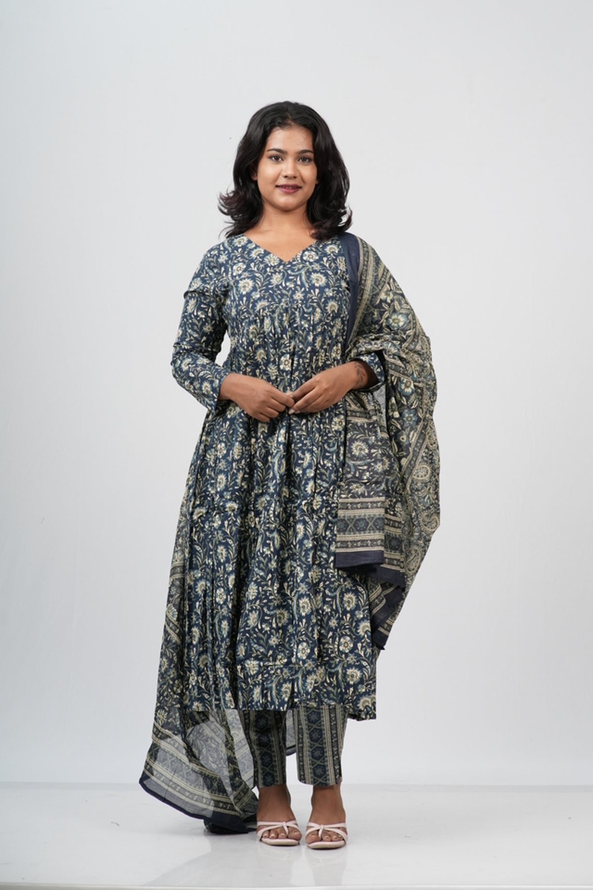 Indigo Floral Cotton Alia Cut Suit Set