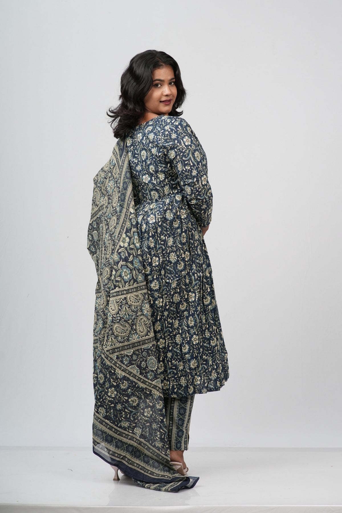 Indigo Floral Cotton Alia Cut Suit Set