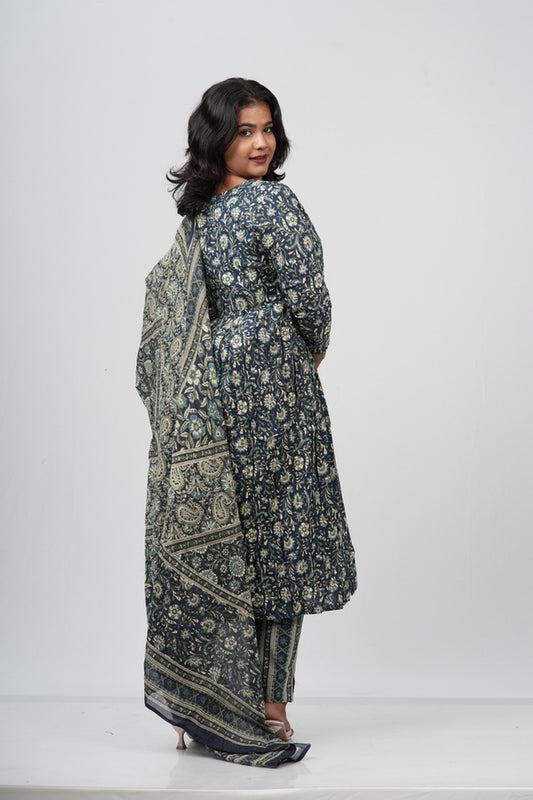 Indigo Floral Cotton Alia Cut Suit Set