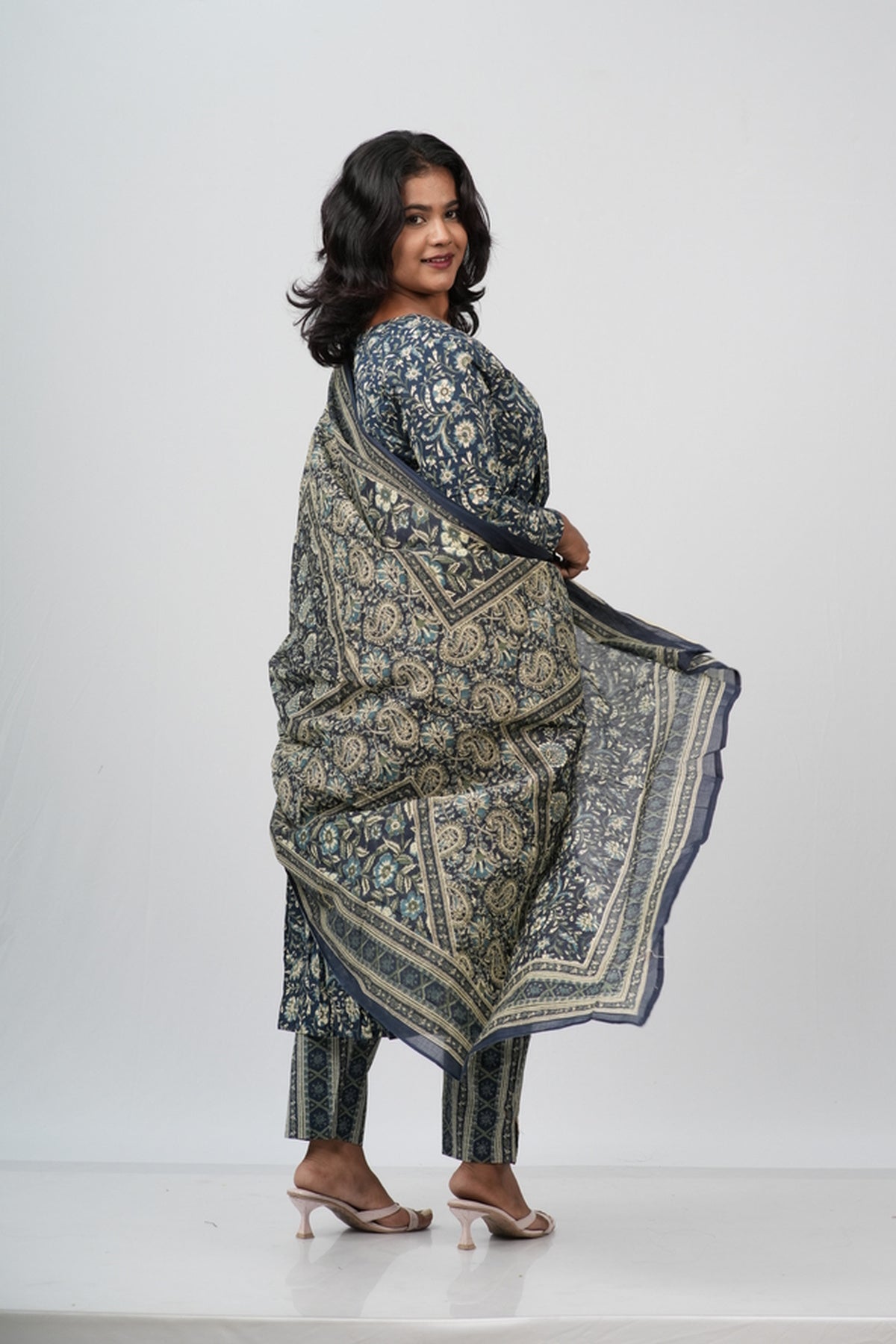 Indigo Floral Cotton Alia Cut Suit Set