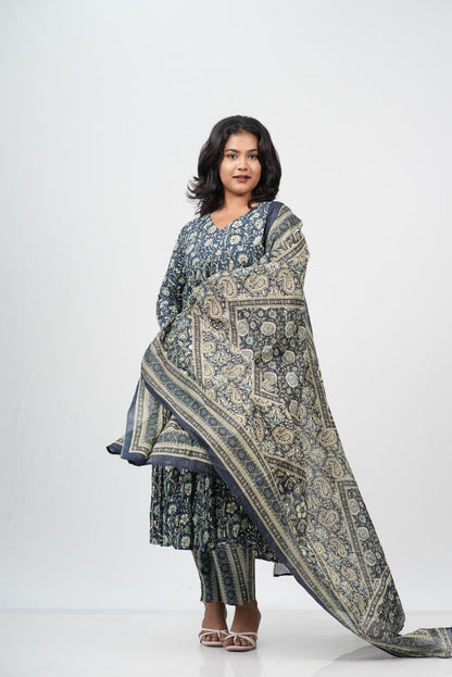Indigo Floral Cotton Alia Cut Suit Set