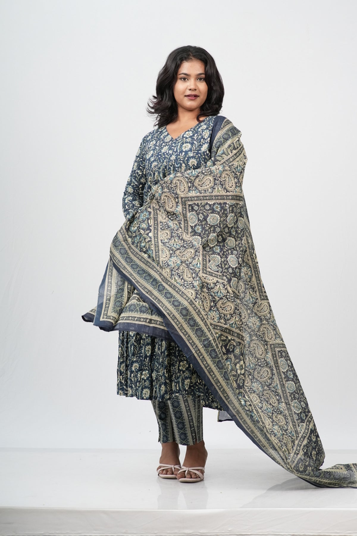 Indigo Floral Cotton Alia Cut Suit Set