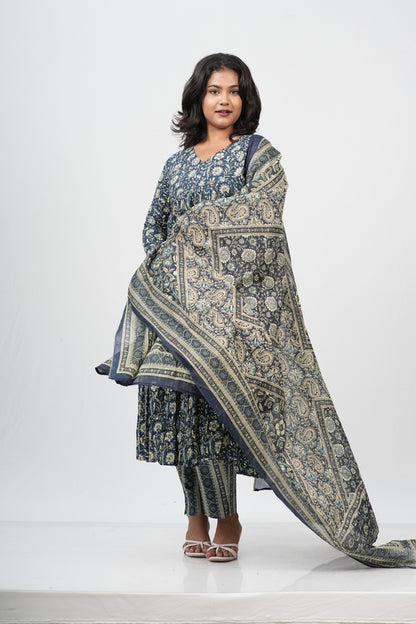 Indigo Floral Cotton Alia Cut Suit Set
