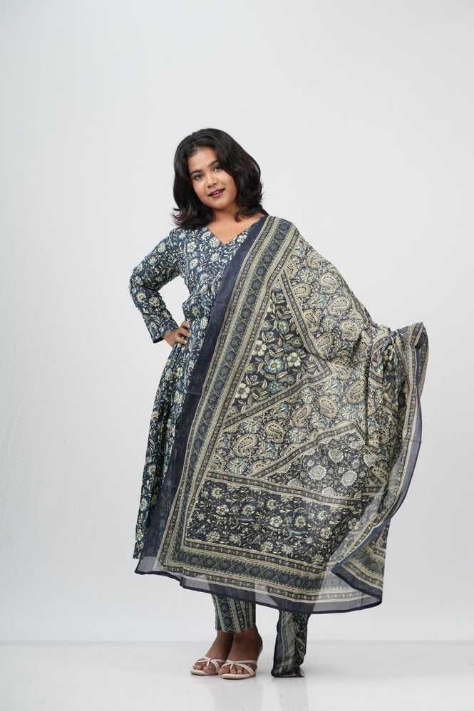 Indigo Floral Cotton Alia Cut Suit Set