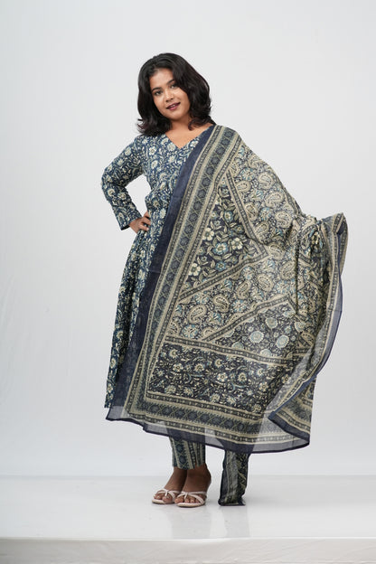 Indigo Floral Cotton Alia Cut Suit Set