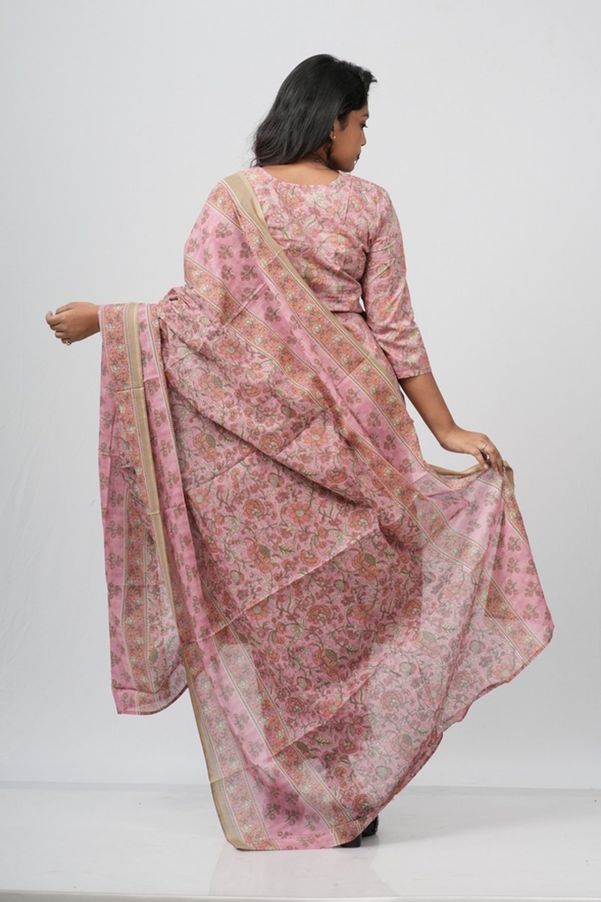 Dusty Rose Floral Cotton Straight Suit
