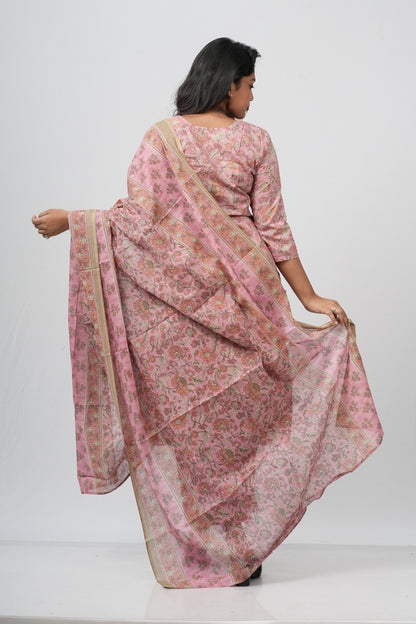 Dusty Rose Floral Cotton Straight Suit