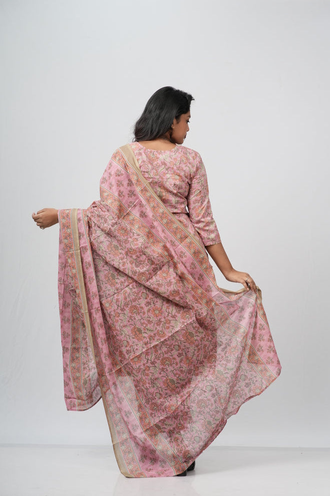 Dusty Rose Floral Cotton Straight Suit