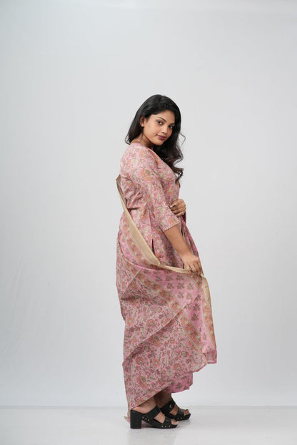 Dusty Rose Floral Cotton Straight Suit