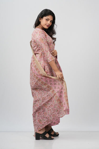 Dusty Rose Floral Cotton Straight Suit