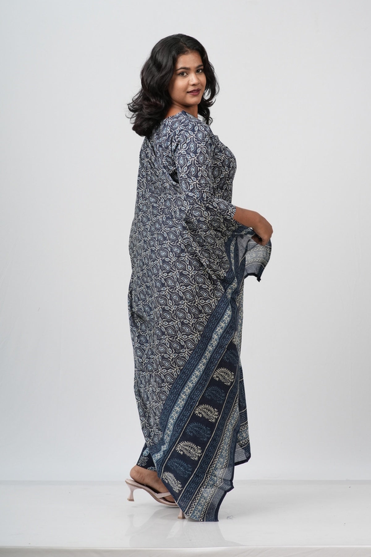 Indigo Blue Floral Cotton Straight Suit