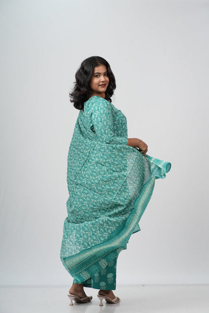 Seafoam Green Floral Cotton Straight Suit Set
