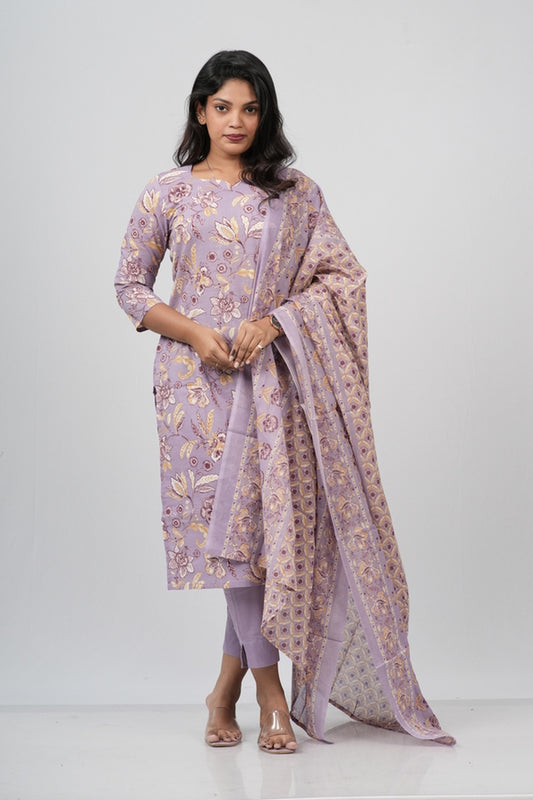 Lavender Mist Floral Print Cotton Suit Set