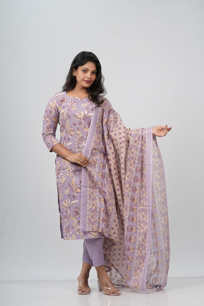 Lavender Mist Floral Print Cotton Suit Set