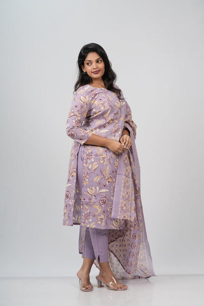 Lavender Mist Floral Print Cotton Suit Set
