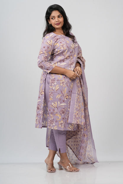 Lavender Mist Floral Print Cotton Suit Set