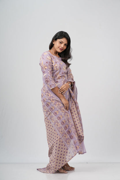 Lavender Mist Floral Print Cotton Suit Set