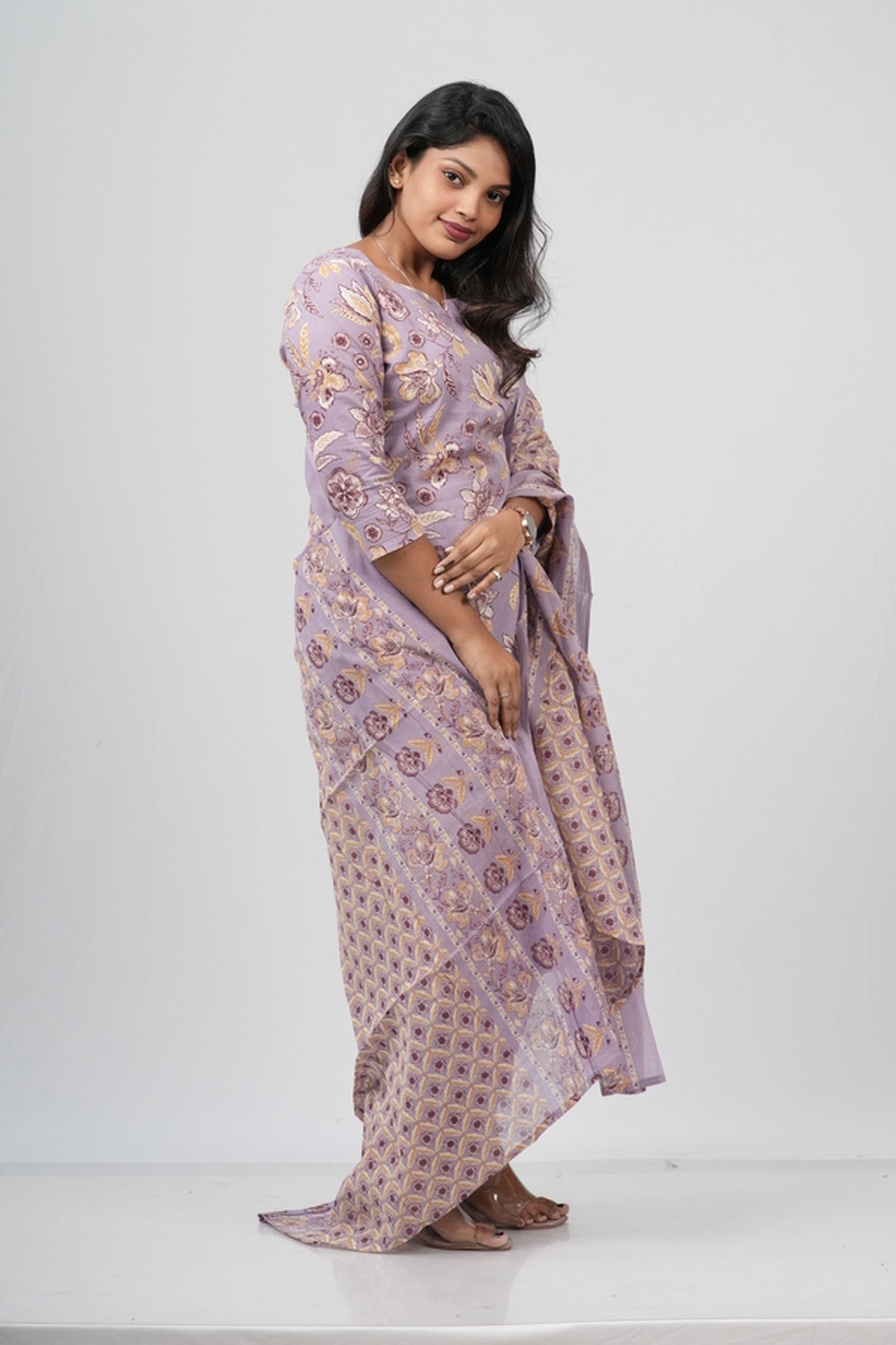 Lavender Mist Floral Print Cotton Suit Set