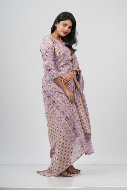 Lavender Mist Floral Print Cotton Suit Set