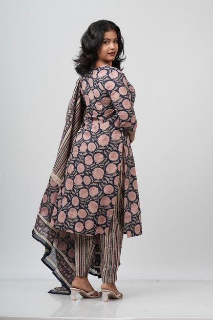 Pink & Indigo Floral Cotton Suit Set