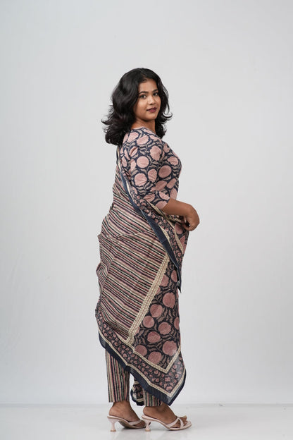 Pink & Indigo Floral Cotton Suit Set