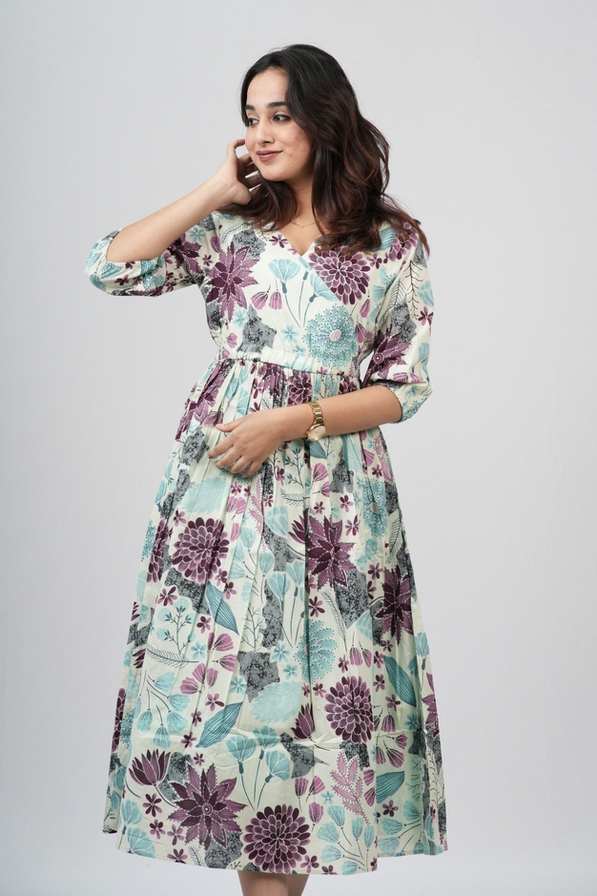 Sage & Plum Floral Meadow Cotton Tiered A-Line Dress