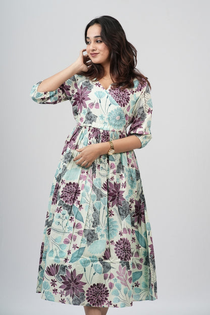 Sage & Plum Floral Meadow Cotton Tiered A-Line Dress