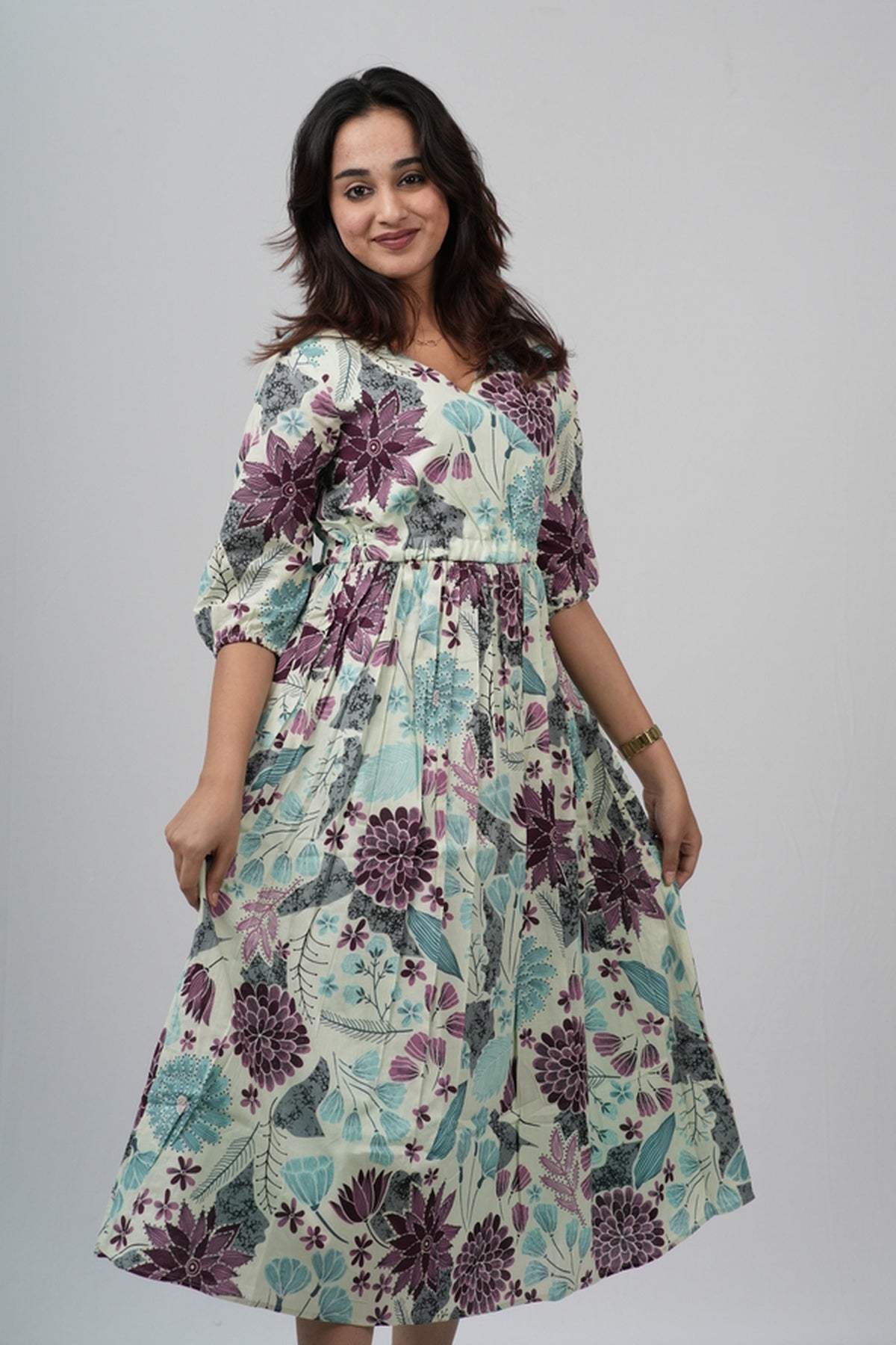 Sage & Plum Floral Meadow Cotton Tiered A-Line Dress