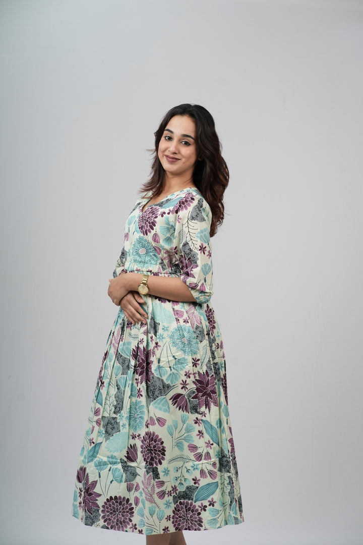 Sage & Plum Floral Meadow Cotton Tiered A-Line Dress