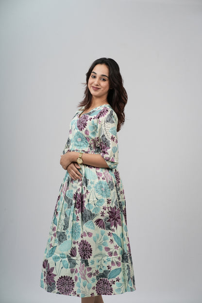 Sage & Plum Floral Meadow Cotton Tiered A-Line Dress