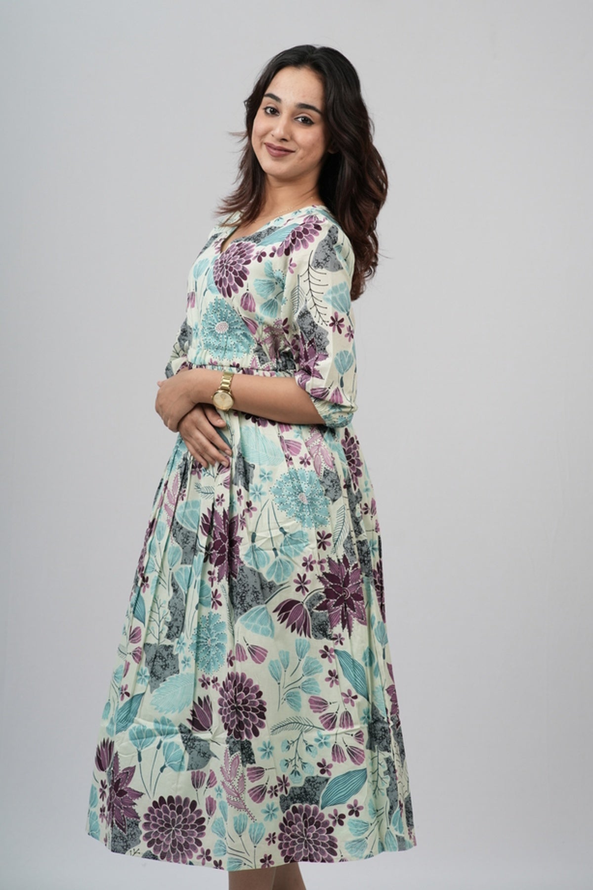 Sage & Plum Floral Meadow Cotton Tiered A-Line Dress