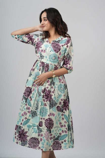 Sage & Plum Floral Meadow Cotton Tiered A-Line Dress