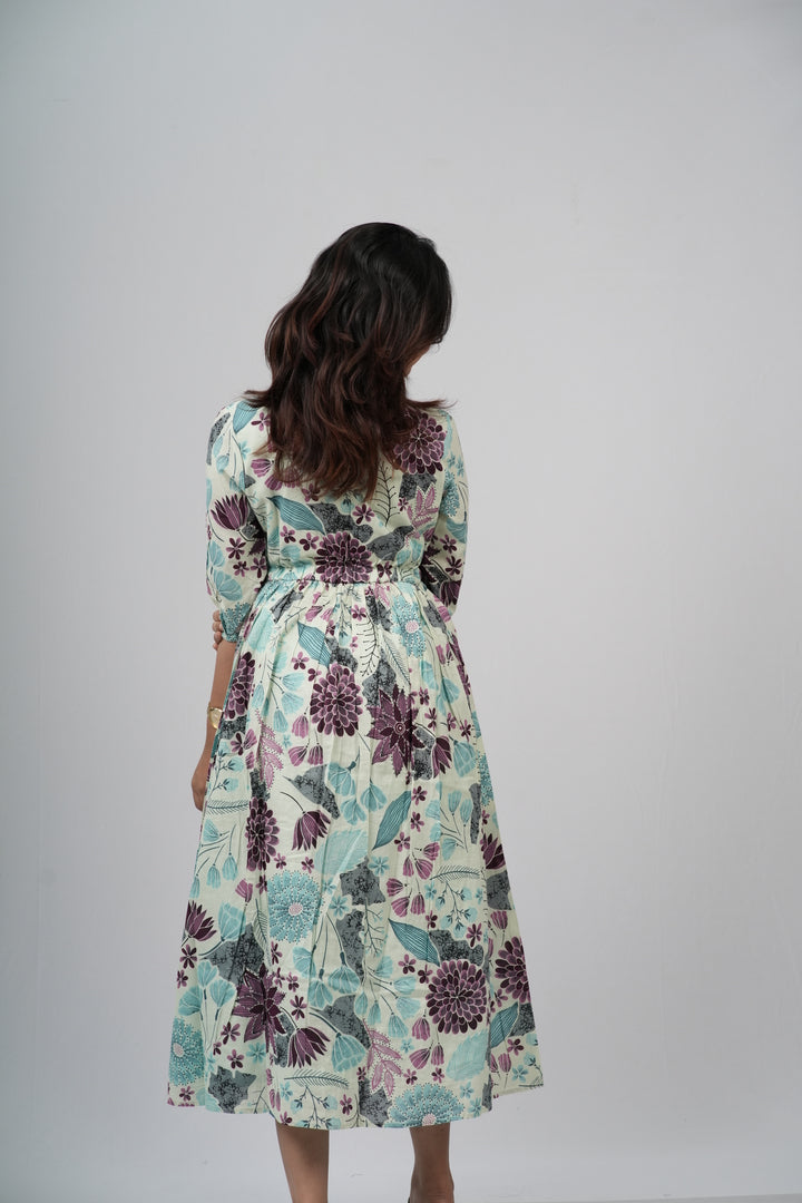 Sage & Plum Floral Meadow Cotton Tiered A-Line Dress