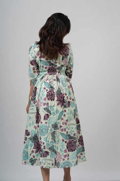 Sage & Plum Floral Meadow Cotton Tiered A-Line Dress