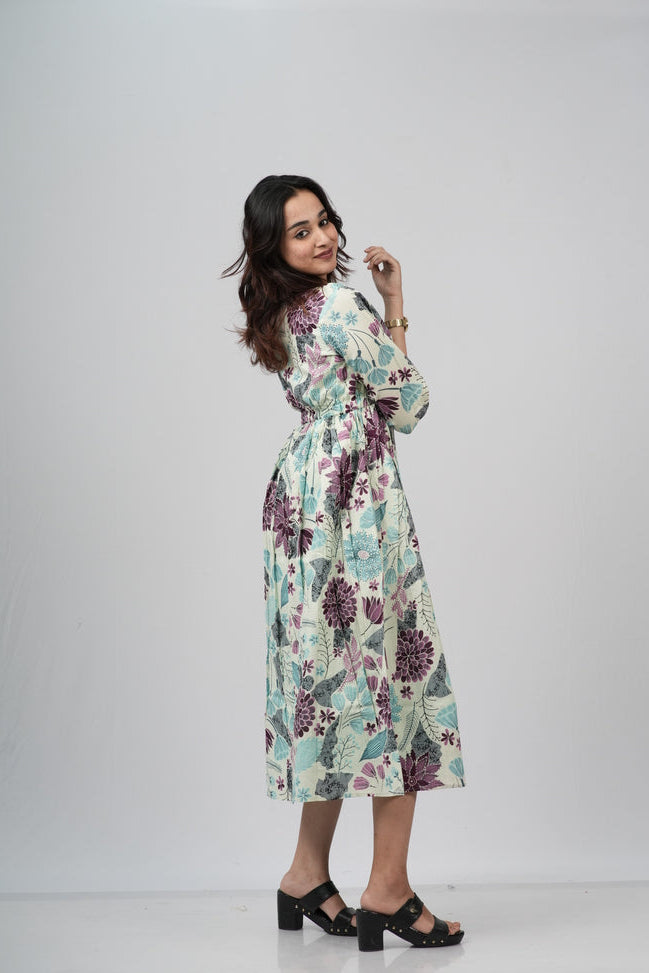 Sage & Plum Floral Meadow Cotton Tiered A-Line Dress