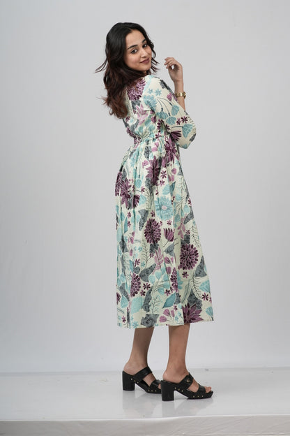 Sage & Plum Floral Meadow Cotton Tiered A-Line Dress