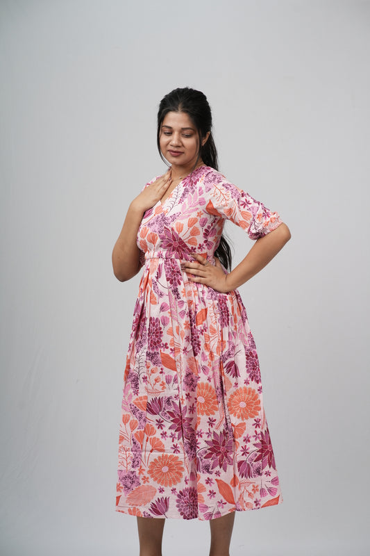 Wild Rose & Orchid Cotton Tiered A-Line Dress