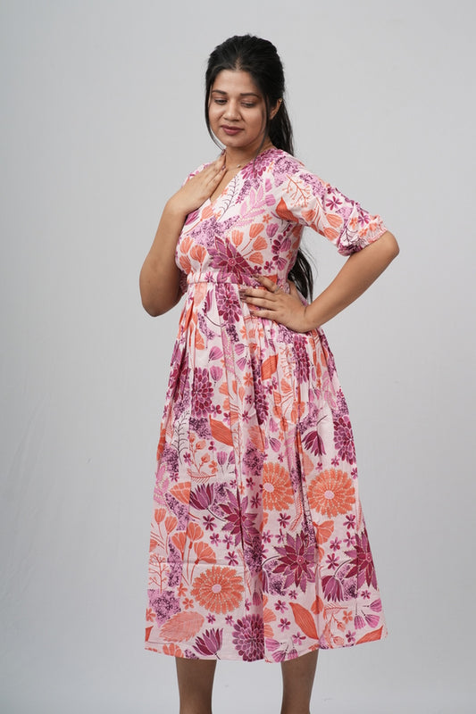 Wild Rose & Orchid Cotton Tiered A-Line Dress
