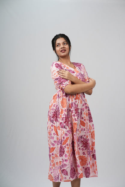 Wild Rose & Orchid Cotton Tiered A-Line Dress