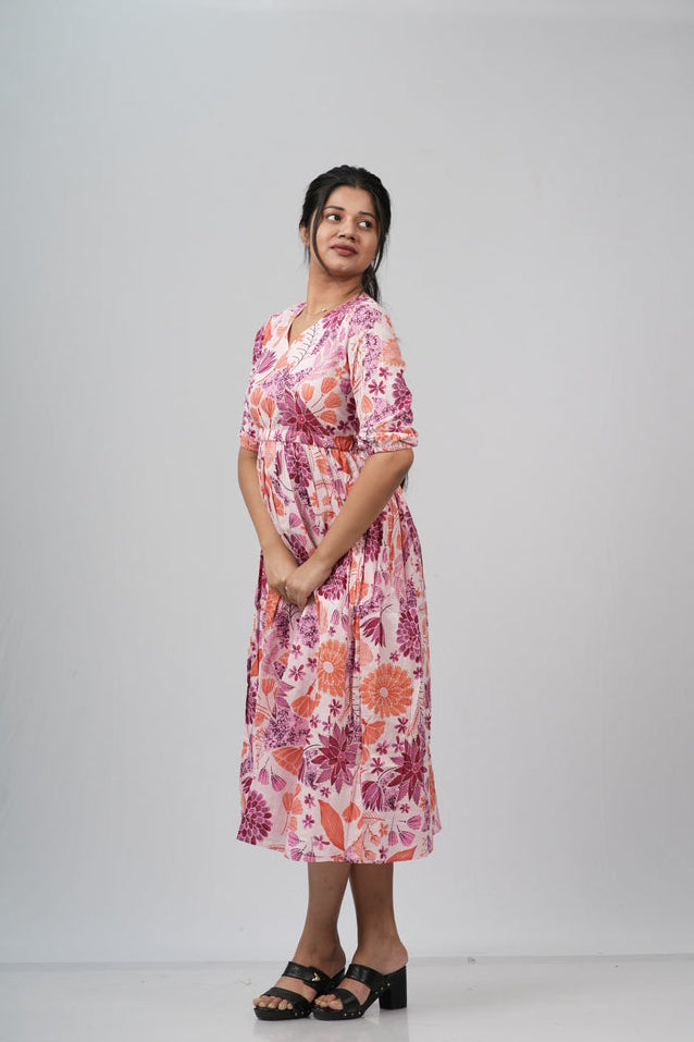 Wild Rose & Orchid Cotton Tiered A-Line Dress