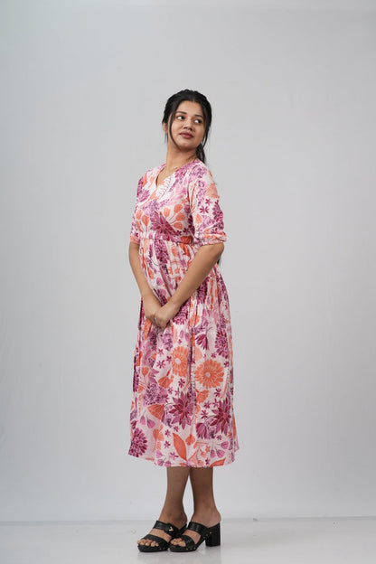 Wild Rose & Orchid Cotton Tiered A-Line Dress