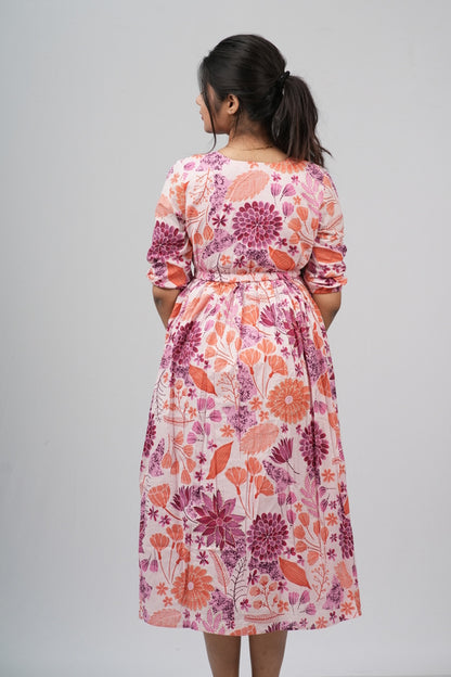 Wild Rose & Orchid Cotton Tiered A-Line Dress